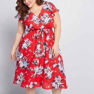 Modcloth Red Floral Midi Dress 4X